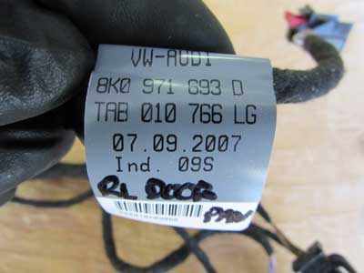 Audi OEM A4 B8 Door Panel Wiring Harness, Rear Left or Right 8K0971693D 2009 2010 2011 S44